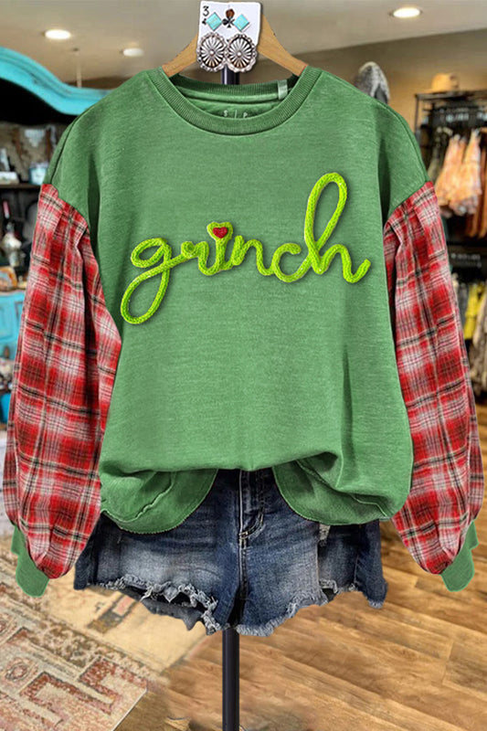 Vintage Grinch Plaid Printed Sweatshirt