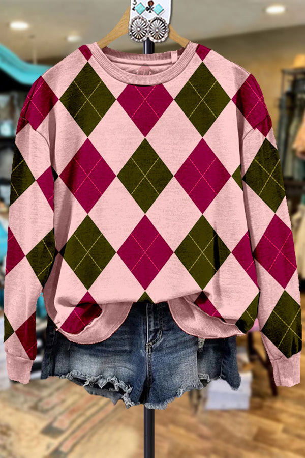 Vintage Check Contrast Color Sweatshirt