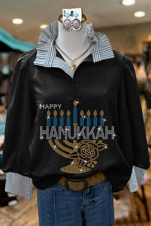 Elegant Contrast Hanukkah Print Top