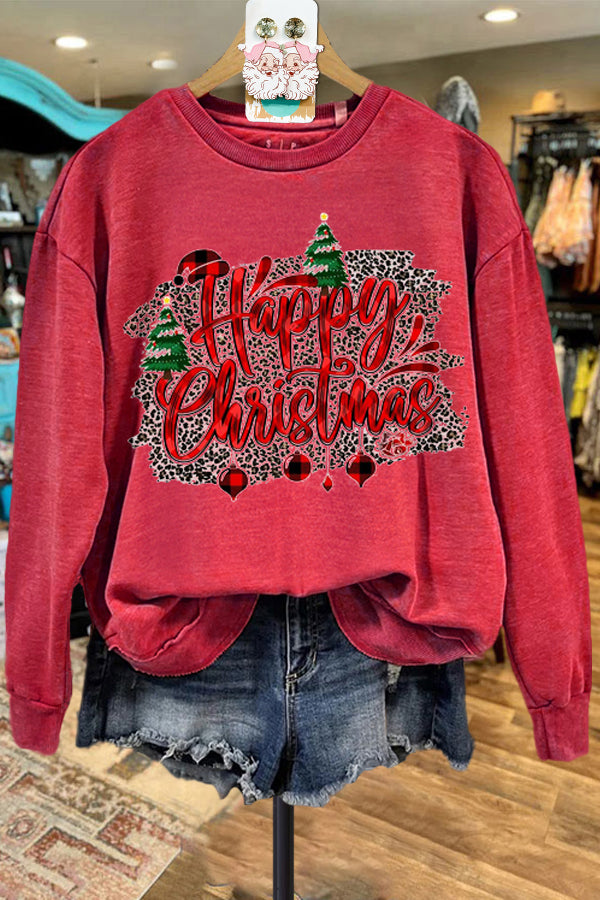 Classic Merry Christmas Tree Contrasting Color Sweatshirt