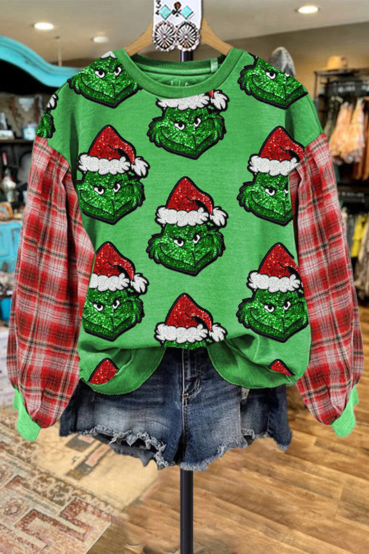 Classic Contrast Color Christmas Grinch Sweatshirt