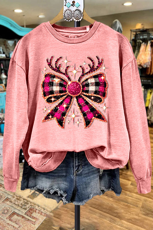 Classic Contrast Color Bow Christmas Sweatshirt