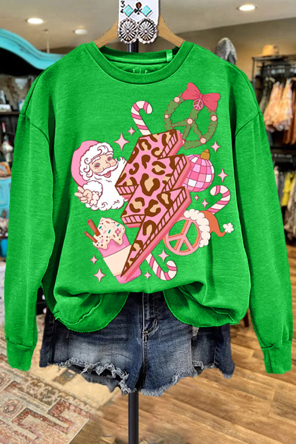 Classic Contrast Color Christmas Print Sweatshirt