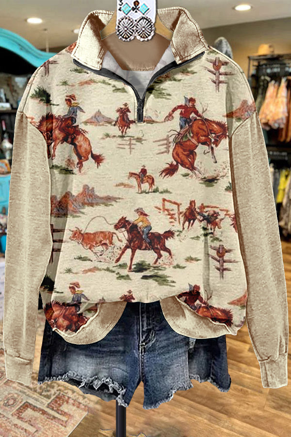 Classic Contrast Western Print Sweatshirt