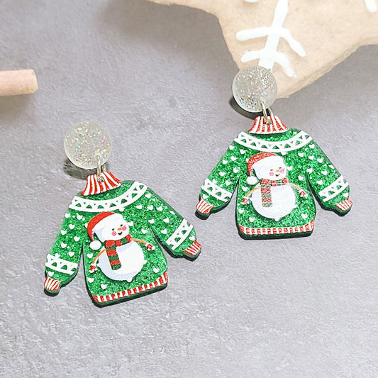 Grinch Christmas Snowman Earrings