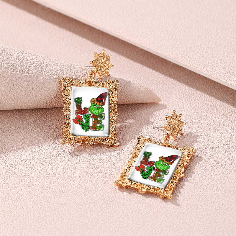 Vintage Grinch Square Earrings