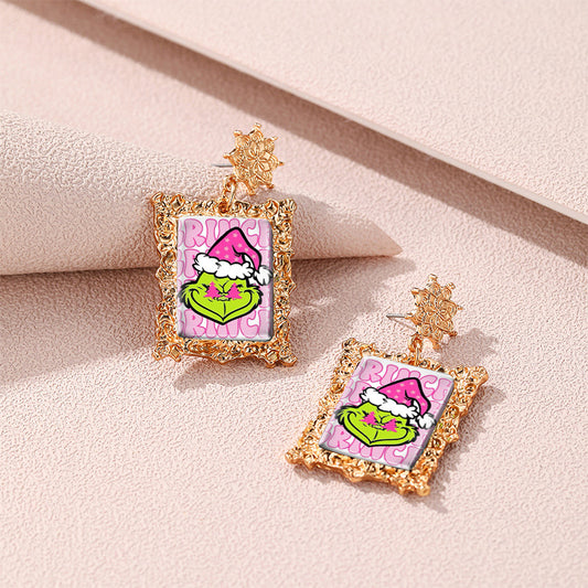 Vintage Grinch Square Earrings