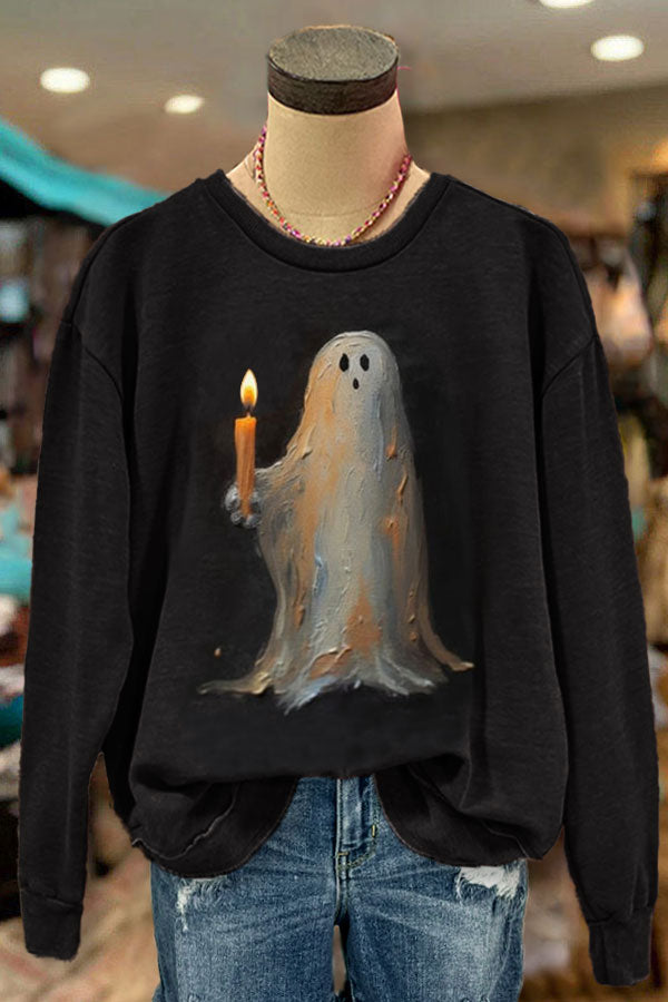 Halloween Ghost Painting Candle Print Sweatshirt