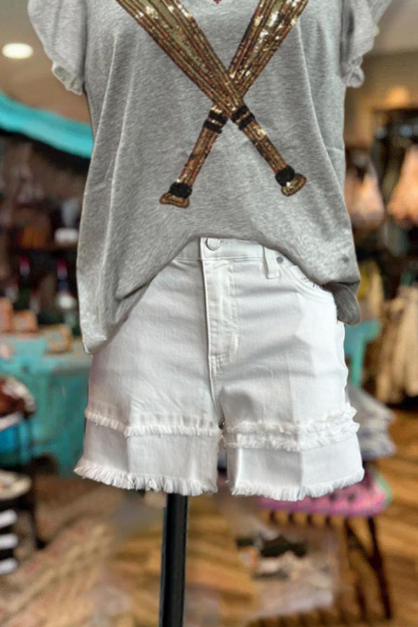 Fringed Hem Denim Shorts