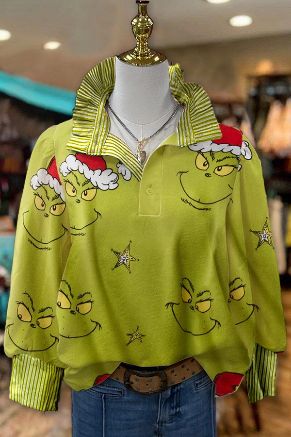 Casual Christmas Grinch Print Top