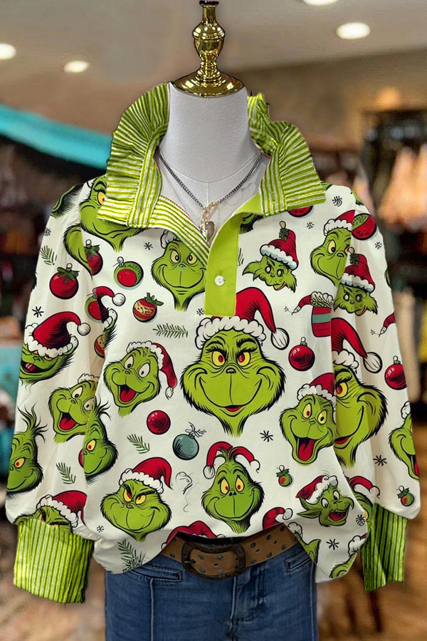 Stripe Printed Stitched Christmas Grinch Top