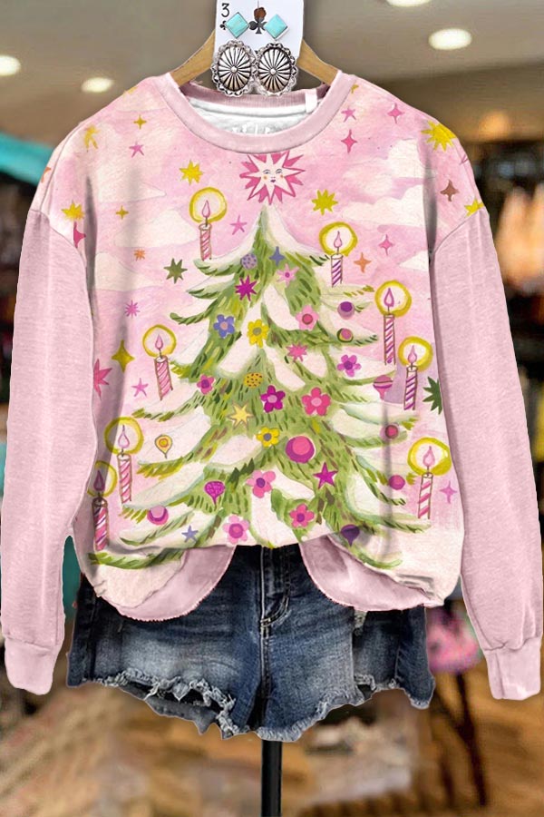 Candle Christmas Tree Print Sweatshirt