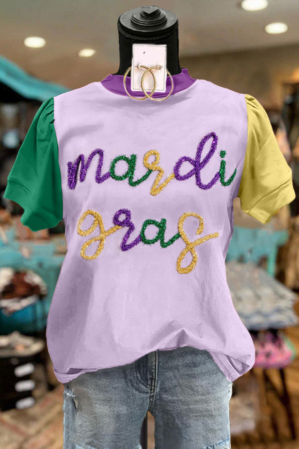 Women s top Elegant Mardi Gras Rope Embroidered Contrast Top